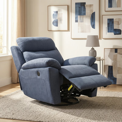 Fauteuil inclinable et pivotant en lin bleu marine, canapé-lit inclinable manuel et pivotant à 360 ° pour le salon