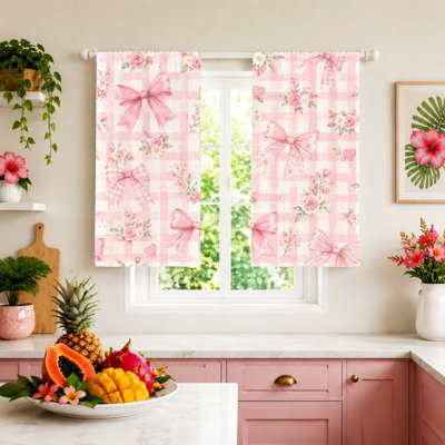2 pièces de rideaux en tissu écossais rose, motif floral mignon, filtrant la lumière pour la chambre à coucher, la chambre des jeunes, la décoration intérieure