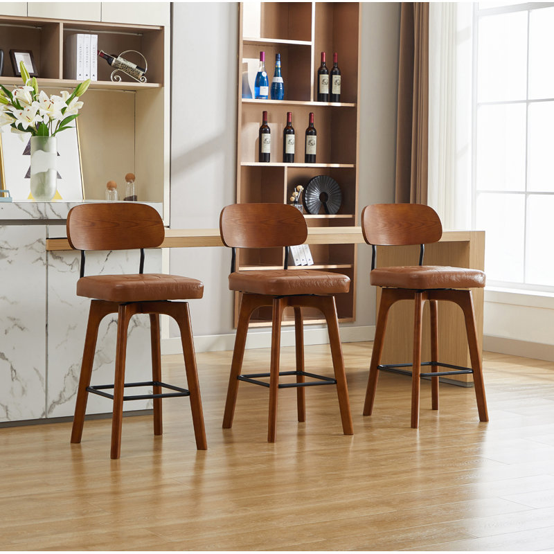 Tabouret de comptoir pivotant Ikhlas, 3, Tabouret de comptoir (siège d'une hauteur de 26 p, Siège brun / cadre brun