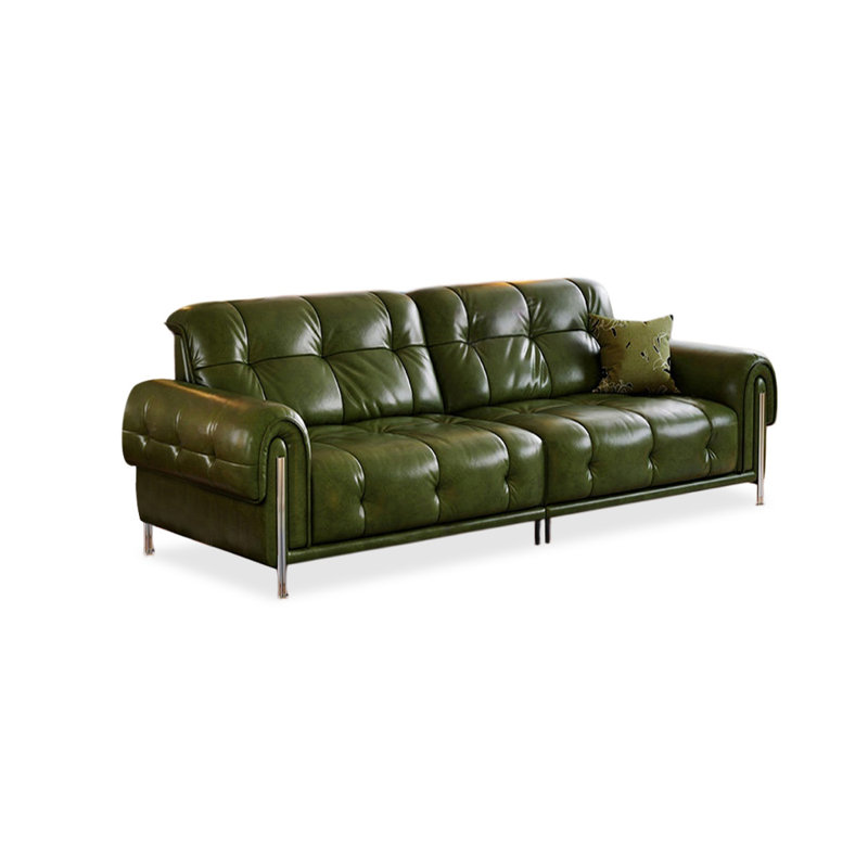 Canapé modulaire vert en cuir véritable, L 94,49 po