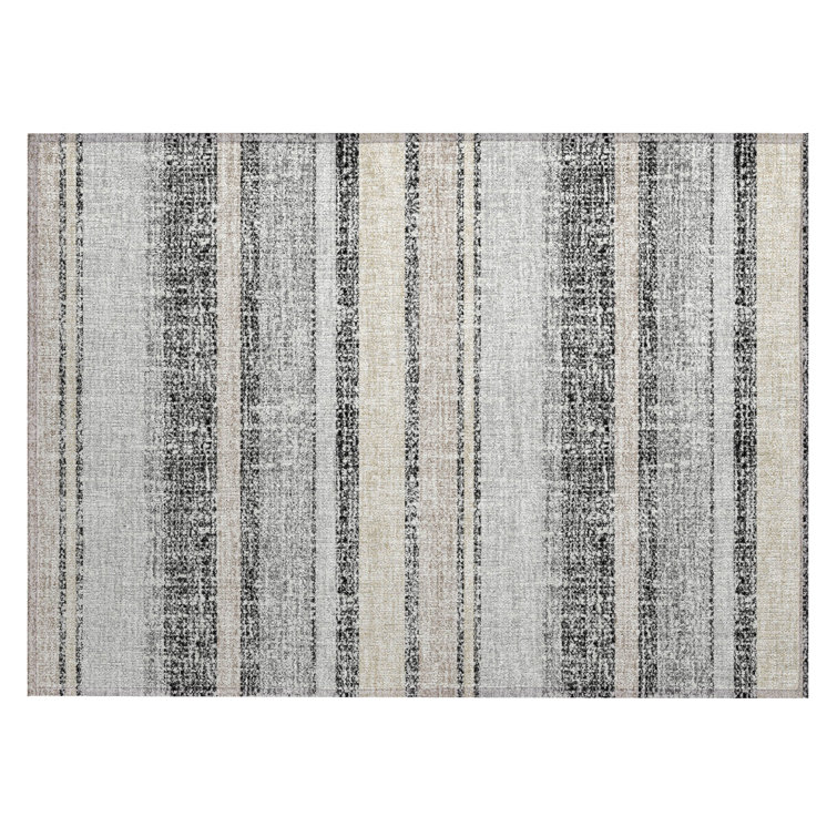 Machine Washable Indoor/Outdoor Xhevrie Black Rug