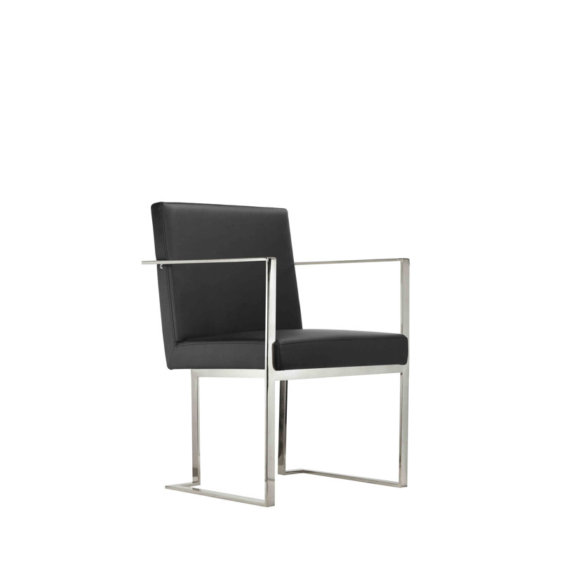 Dexter 18.5'' H Faux Leather Upholstered Armchair, Black Faux Leather, White Faux Leather