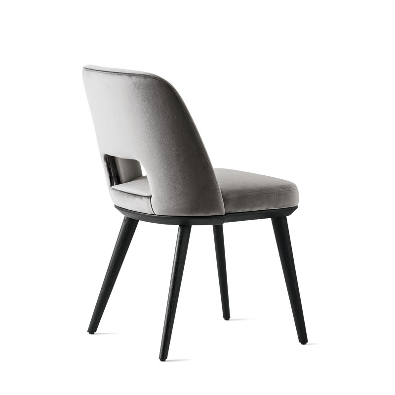 Foyer Upholstered Open-Back Chair with Wooden Base, Matt Black, Ash Gray
