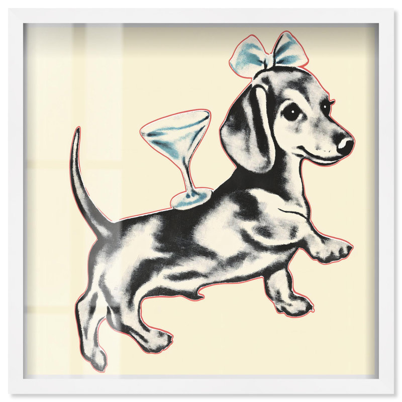 Décoration murale mignonne Martini Pup II par Art Remedy, H 31 po x l 31 po, Blanc