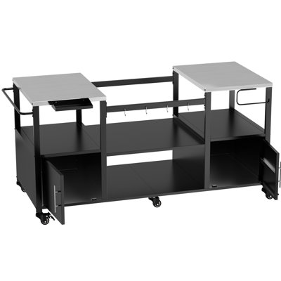 Grill Cart For Big Egg And Jr, Heavy - Duty Steel Stainless Top, 6 Mobility, Waterproof Easy To Clean, 2 Large Storage Boxes, 4 Hooks Grilling Tools, Spice Rack, Quick Assembly, 28.38 In Width