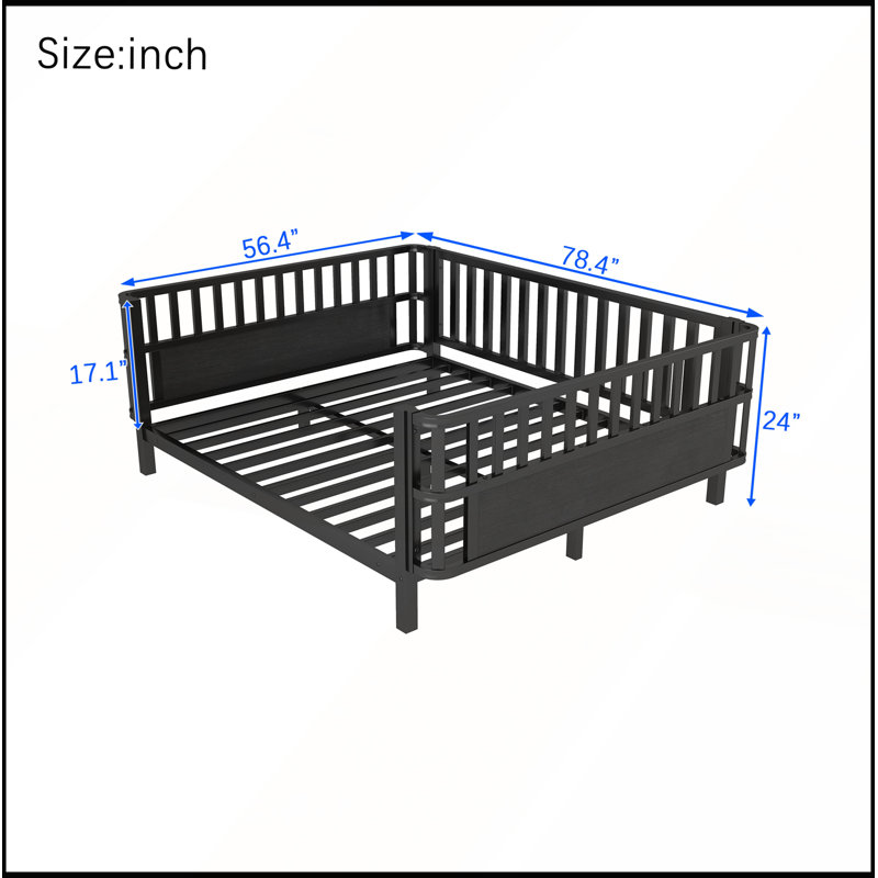 Lit plateforme pleine grandeur en métal pour enfants avec rails de sécurité, conception robuste et à profil bas, noir