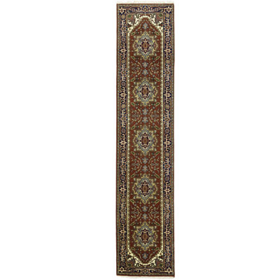 Shirita Oriental Floral Red Hand-Knotted Runner 2'7" x 12'1" Wool Runner Rug 