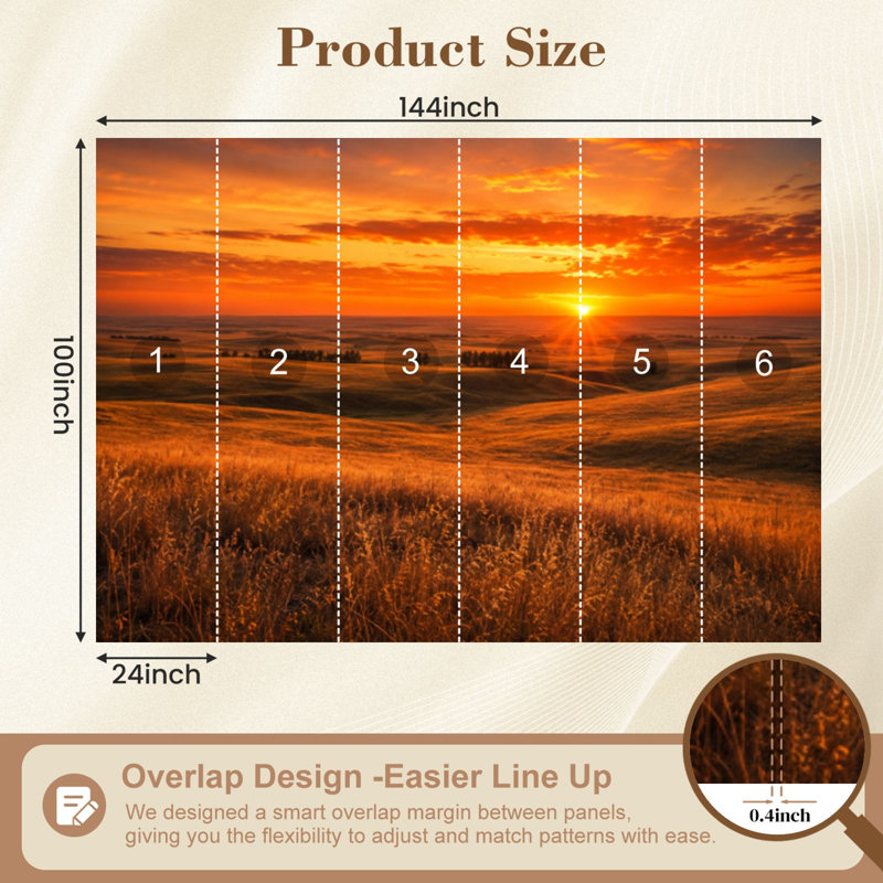 Papier peint adhésif autocollant orange brillant coucher de soleil Kansas Hills, papier adhésif de contact amovible pour décoration de salon