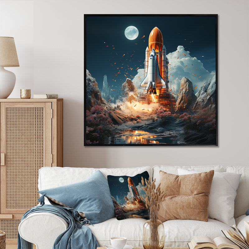 Rocketship Cosmic Odyssey sur impression sur toile, Cadre flottant noir, H 24 po x l 24 po x P 1 po