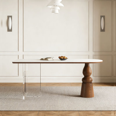Mid-Century Acacia Wood & Rock Dining Table