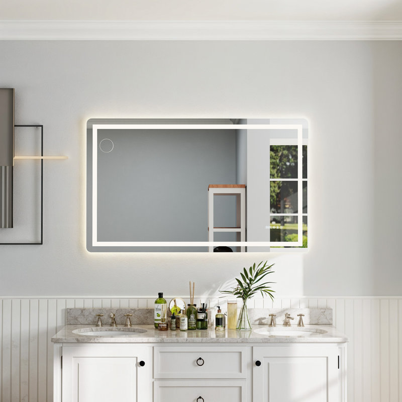 Smart LED Bathroom Mirror with Infrared Sensor 10x Magnification and Dual Lighting, Horizontal, 32" x 40"