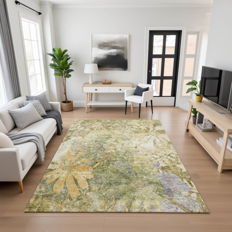 Premium Machine Washable Mayfield AMF2223 Floral Rug, 2'6" x 3'10", Brown