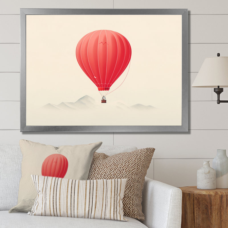Coral Hot Air Ballon Minimalist I - Transportation Canvas Prints, H 16 po x l 32 po x P 1 po, Cadre photo argenté