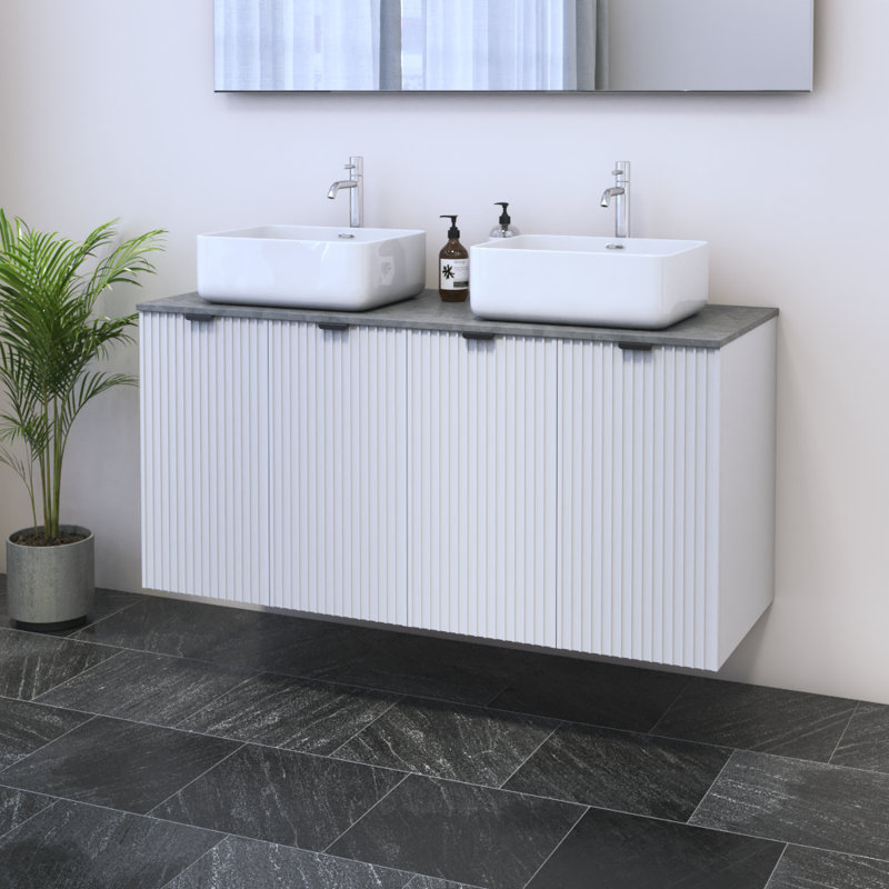 Ensemble de meuble-lavabo double 47,2 po avec plateau Lissia, Béton