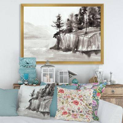 Falaises monochromes au bord du lac - Peinture sur toile