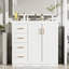Armoire de salle de bain 36 po avec lavabo en céramique, structure en bois massif, charnières, 3 tiroirs, rangement spacieux, motif rainuré unique, poignée en métal exquise, glissière à tiroir lisse pour portes de meuble-lavabo de 36 po, rangement