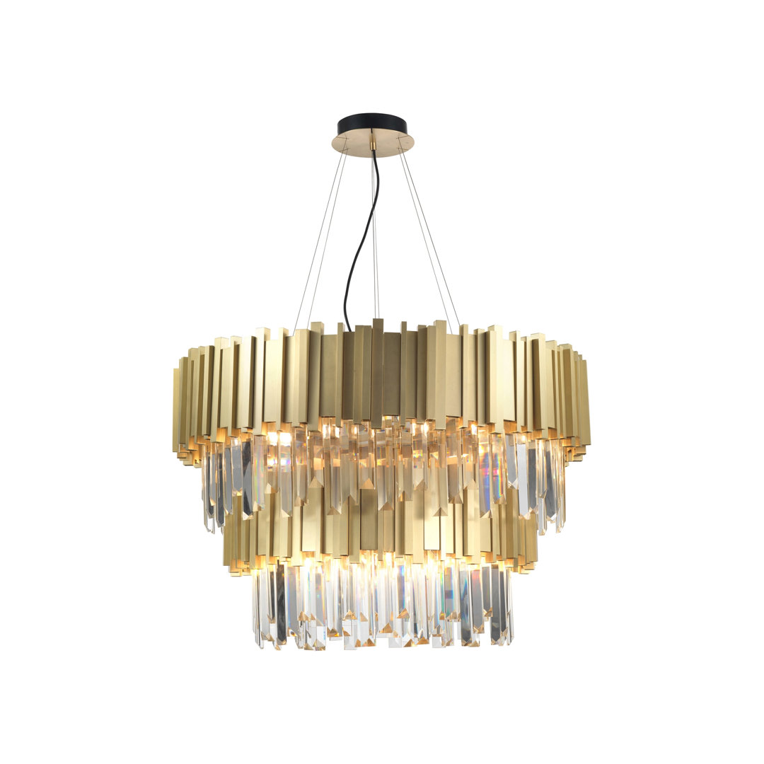 Basia Chandelier-Contemporary Crystal Pendant Chandelier Ceiling Light Fixture for Living Room, Dining Room, Lobby, and Restaurant, E14 Bulbs, Gold Fi
