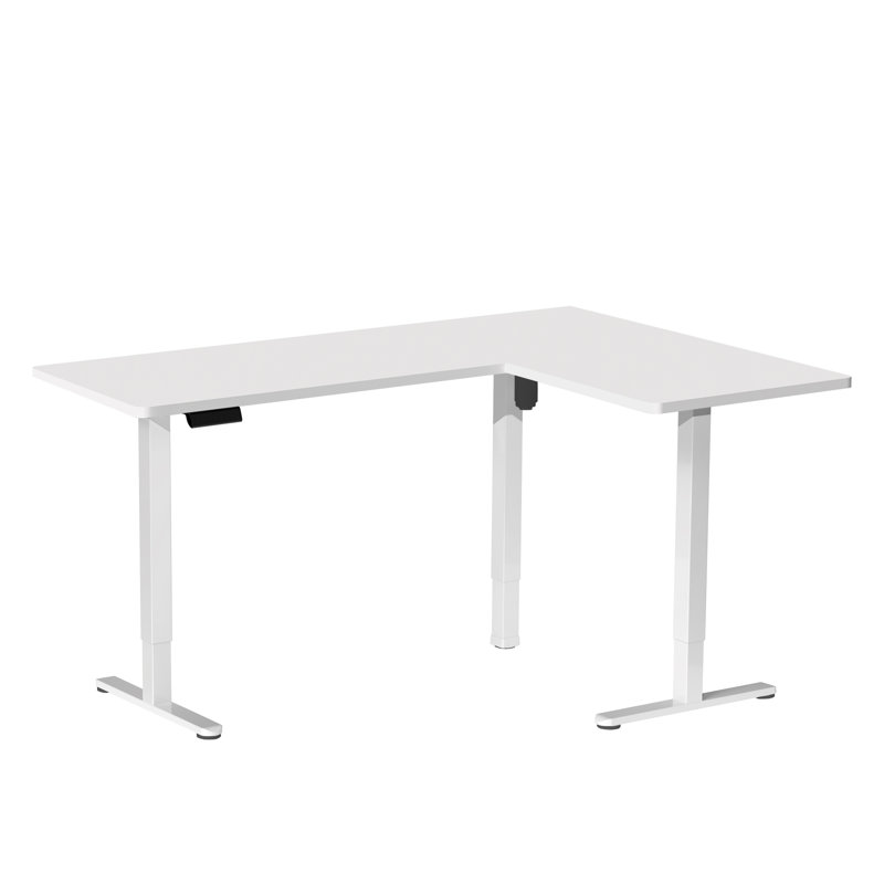 Bureau debout d'angle électrique VIVO, Blanc et blanc, 55 po x 63 po