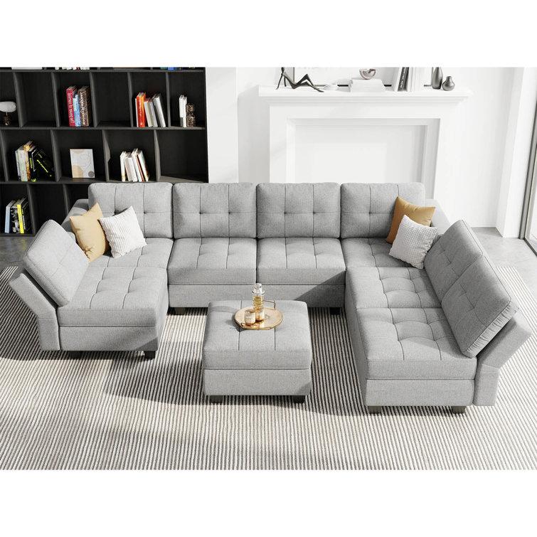 Beiba 116.6'' U Shaped Couch Modular Polyester Blend Sectional Sofa with Cushions