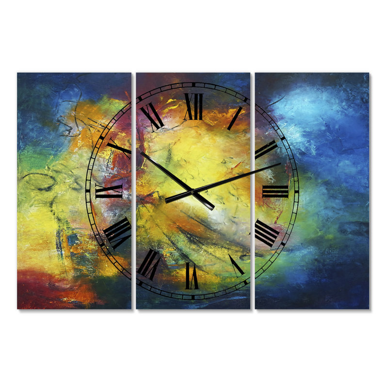 Grande horloge murale moderne à 3 panneaux