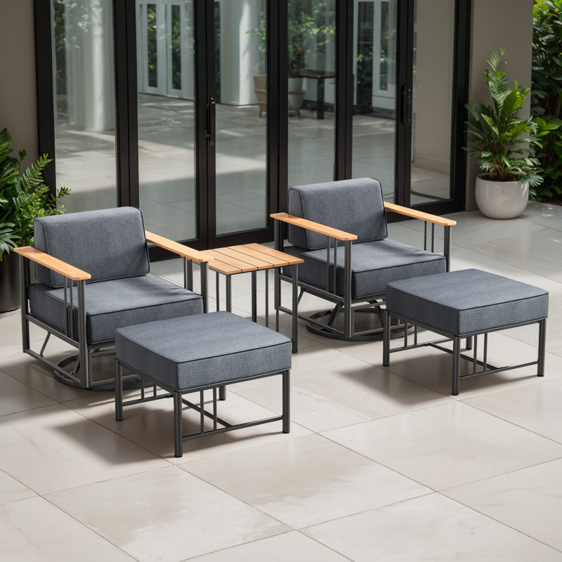 Ensemble de conversation d'extérieur pour 2 chaises pivotantes avec repose-pieds et table d'appoint 18,7 po Archlebov