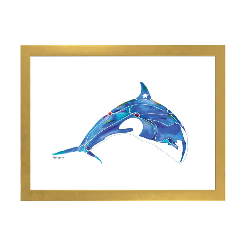 " Whale Orca " by Jo Lynch, 16" H x 24" W x 1" D, White, Gold Framed Paper