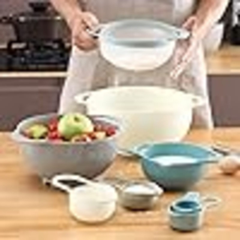 Nesting Bowls With Measuring Cups Colander And Sifter Set - Includes Mixing Bowls, Colander, Sifter And Measuring Cups, 8 Pc Bowl