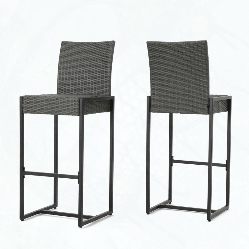 Ensemble de 2 tabourets d'extérieur en osier avec structure en fer et rotin PE résistant aux intempéries