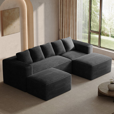 Canapé d'angle modulaire en velours côtelé en forme de U de 105 pouces avec deux poufs