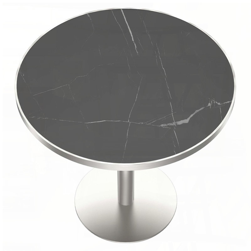 Round Faux Marble Dining Table with Titanium Gold Legs (31.5"), Black/Silver