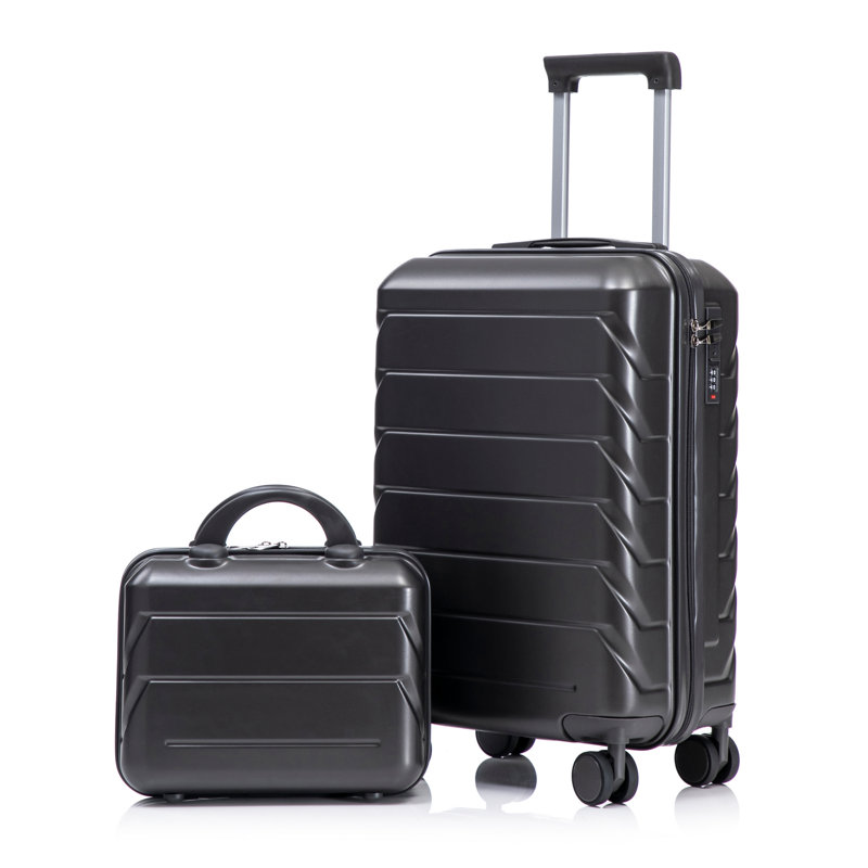 14 "/ 20" 2 pièces / ensemble dans un bagage à roulettes en ABS, avec serrure à combinaison, étui à cosmétiques 14 "(gris foncé)