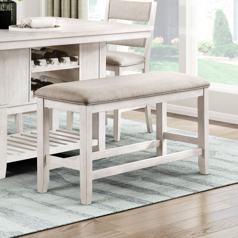Banc de comptoir Titre moderne avec revêtement texturé gris et finition blanc antique, taille 48 po x 16,5 po, capacité de poids de 300 lb