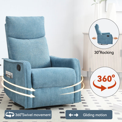 Fauteuil inclinable manuel Heat & Massage avec chaise berçante et pivotante - tissu bleu pour le salon