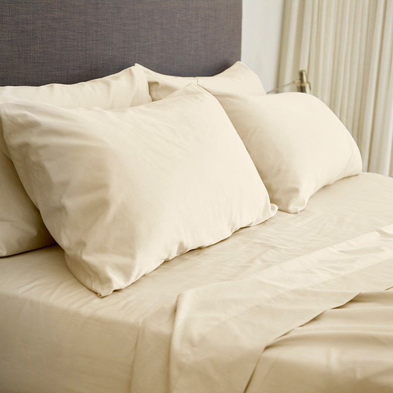 Ensemble de draps 100% satin de coton City, Ensemble de draps pour très grand lit avec 4 taie, Ivoire
