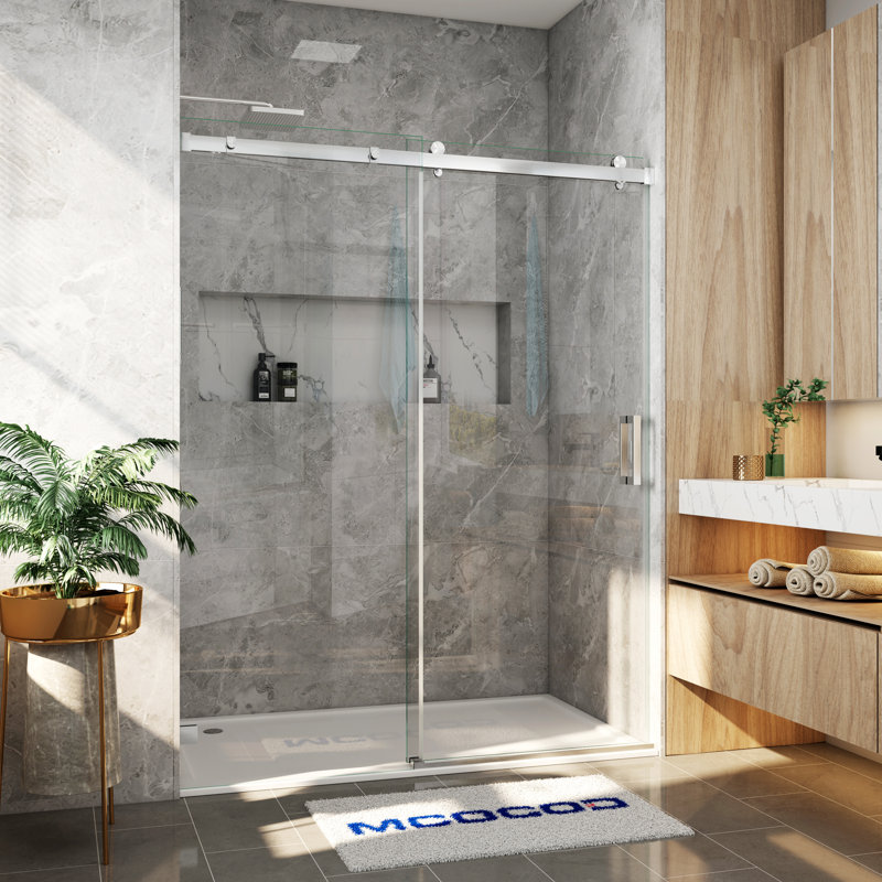 Porte de baignoire coulissante simple sans cadre avec verre transparent de 3/8 po (10 mm) Opal Mirage MCOCOD l 56-60,5 po x H 79 po