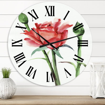 Red Rose With Buds - Traditional wall clock
