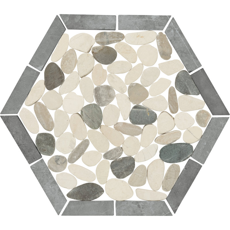Daltile Pebble Oasis Natural Stone Framed Hexagon Pebble Mosaic 11" x 10" (11 PC per Carton) (10.88 SQFT per Carton), Harbor