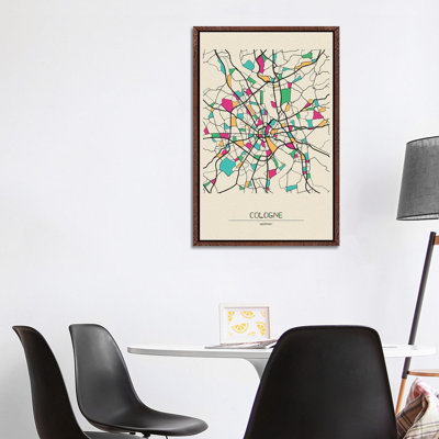 Cologne, Germany Map by Ayse Deniz Akerman - Floater Frame Print on Canvas