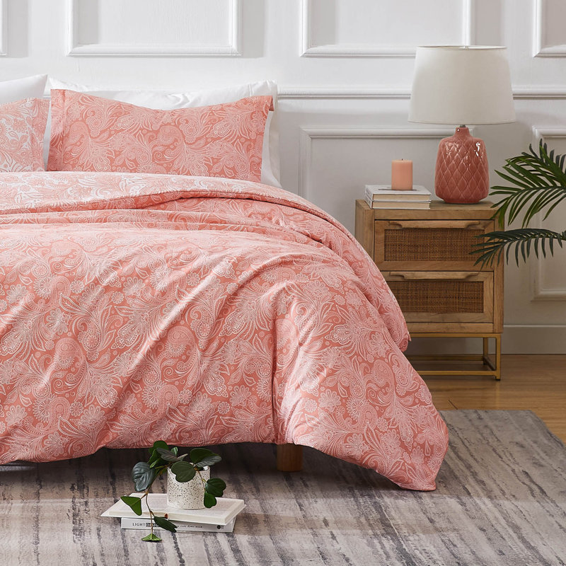 Coral Haze Microfiber Reversible California King Duvet Cover Set