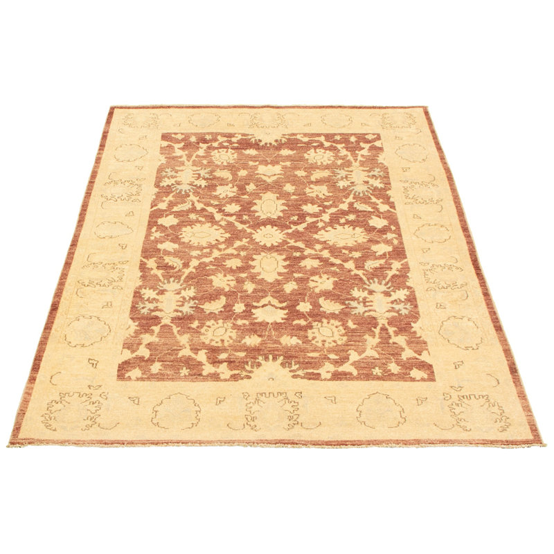 Tapis de bois one-of-kind-noué la 2010 ushak brun/beige 4 pi 11 po x 7 pi zone de laine Kerin