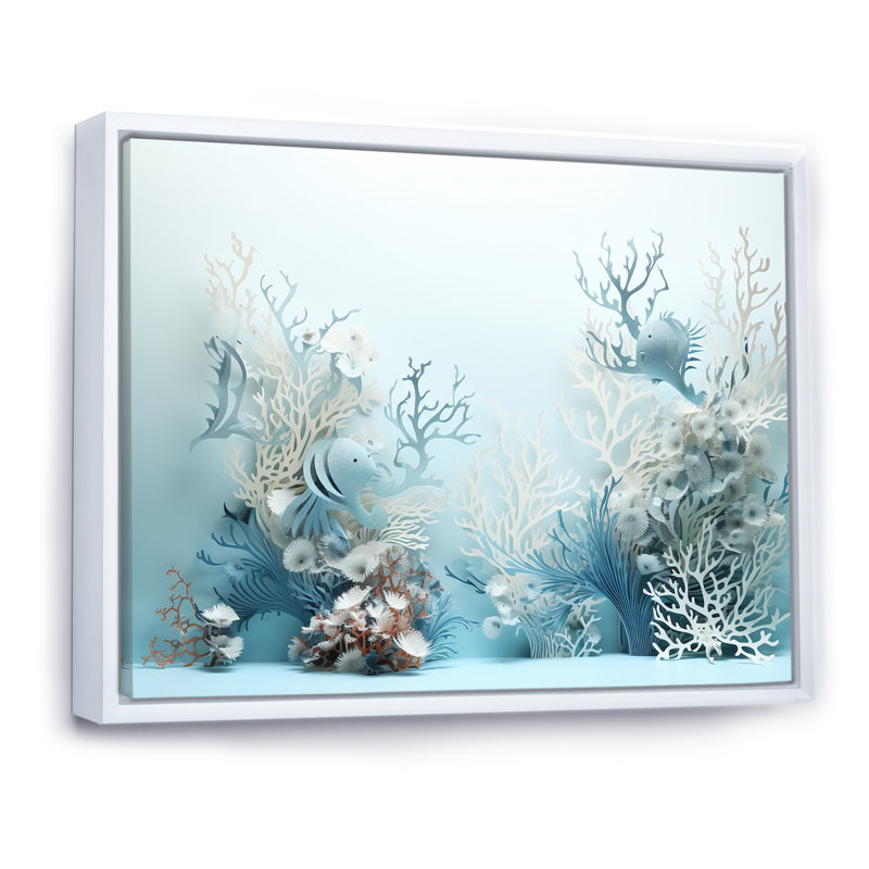 «Blue and White Sea Dragons Dance Collage I», reproduction sur toile, H 34 po x l 44 po x P 1,5 po, Cadre flottant blanc