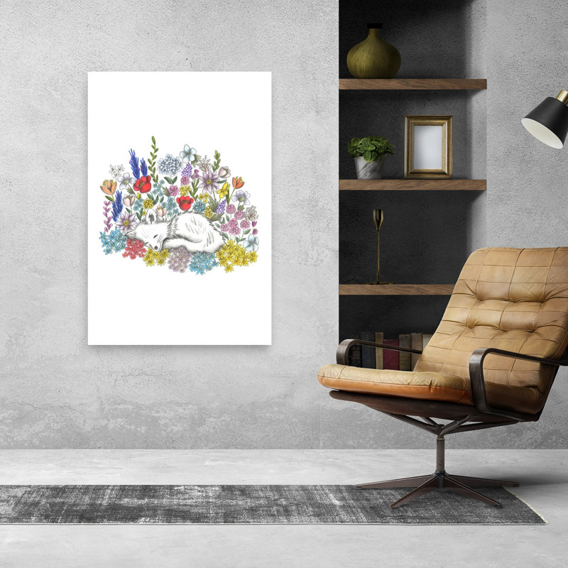 «Peaceful Floral Fox», impression de fleur de renard, art mural, 48" H x 32" W