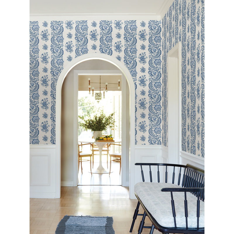 Papier peint à rayures bleues Beaumont, Bleu