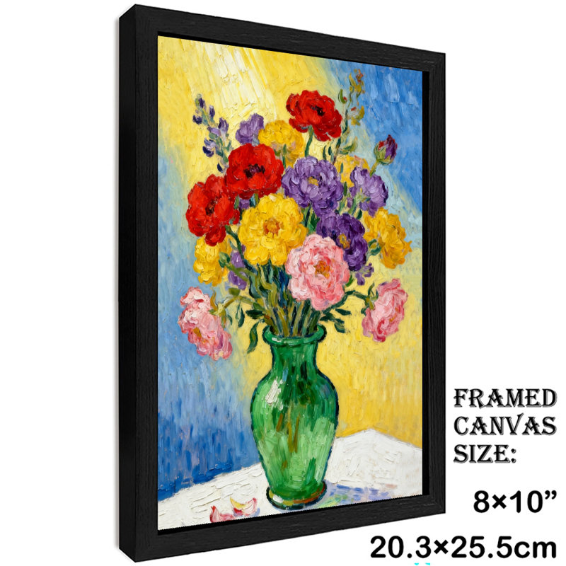 Art floral rétro encadré noir, H 11 po x l 9 po