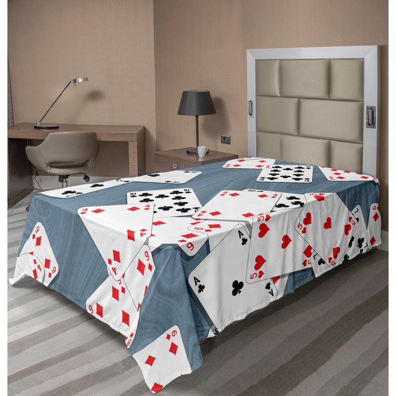 Ambesonne drap de dessus plat abstrait cartes à jouer bleu ardoise rouge noir