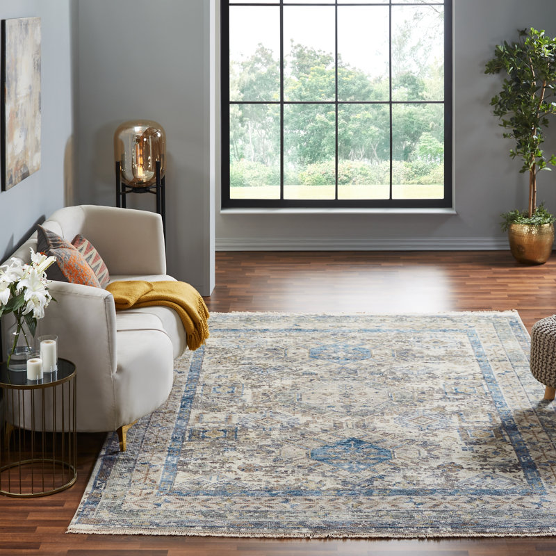 Pepa Hand Knotted Wool Area Rug, Rectangle 10' x 14', Ivory/Gray
