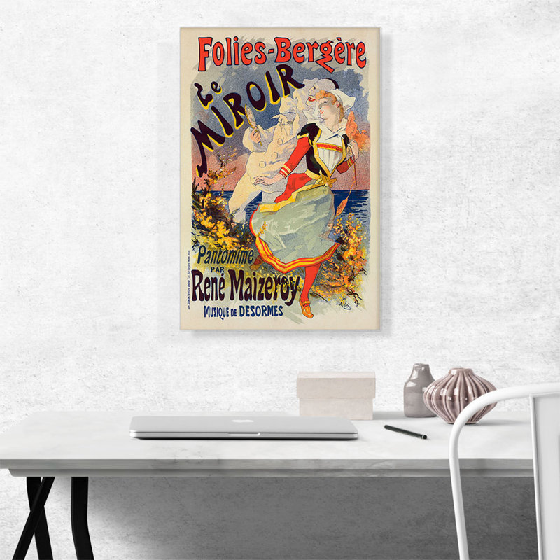 «Folies Bergere Le Miroir» par Jules Cheret - reproduction d'art sur toile tendue, H 26 po x l 18 po x P 0,75 po