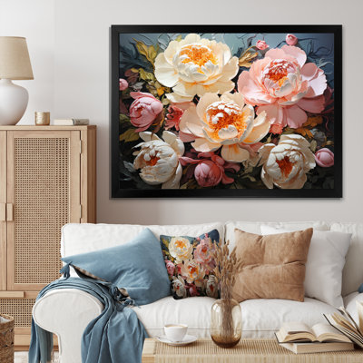 " White Peonies Romantic Impression IV " Mixed Media Print
