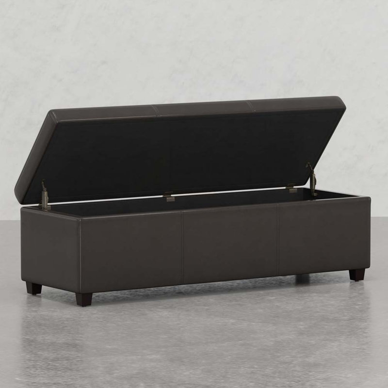 PU Upholstered Storage Ottoman Bench, Dark Brown
