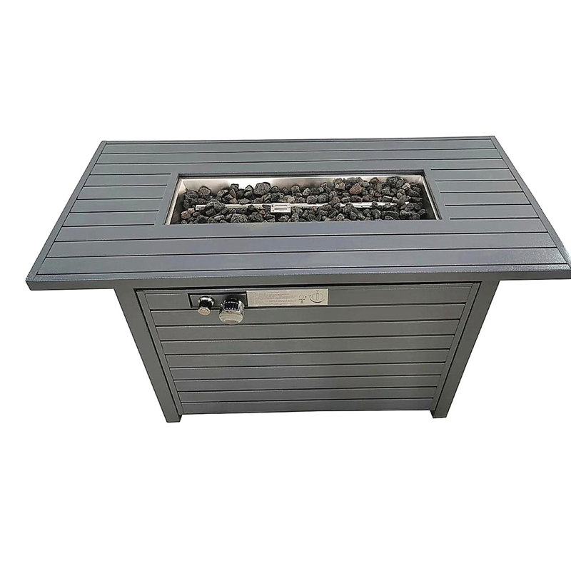 Table de foyer d'extérieur en acier au propane avec couvercle, Gris